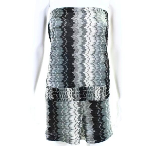 Karina Grimaldi Chevron Zig Zag Pull On Romper S Black Gray - Picture 2 of 6
